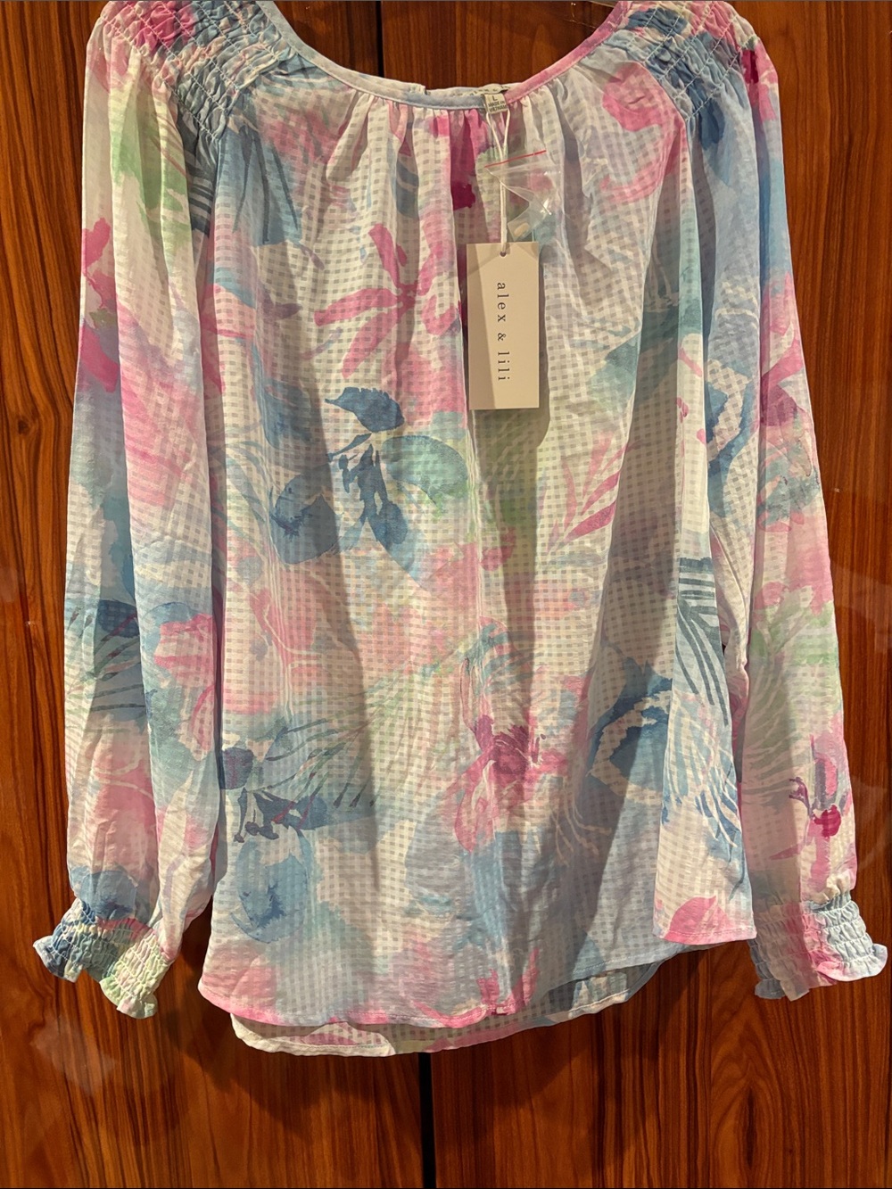 Alex & Ani Pastel Floral Peasant Blouse - Pink, Blue & Green